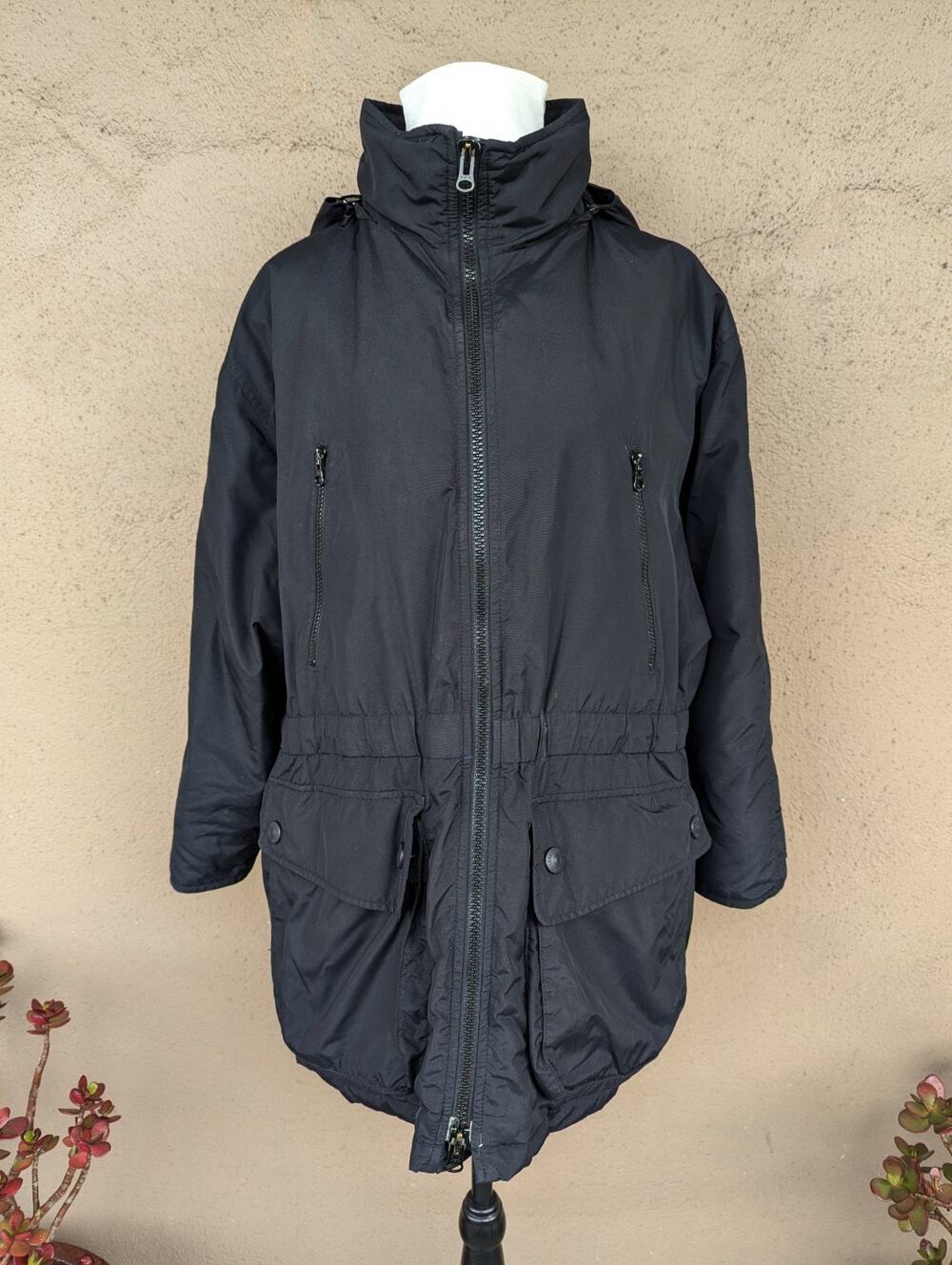 💜1990s Eddie Bauer Black Goose Down Utility Parka Petite M